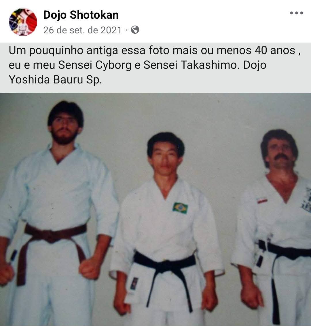 Fotografia antiga do Sensei Chrispim com seus mestres em Bauru